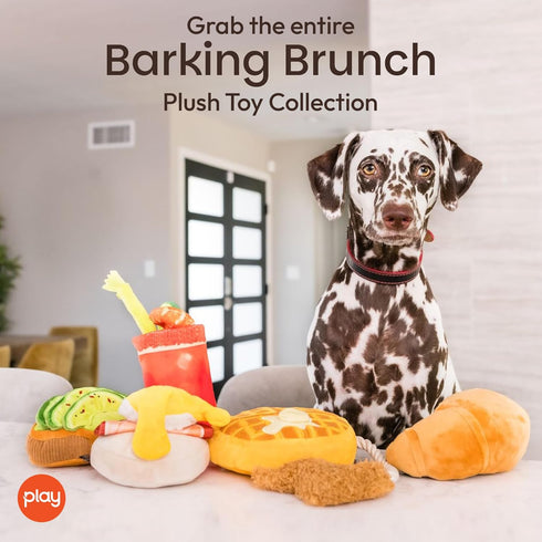 P.L.A.Y. PET LIFESTYLE AND YOU P.L.A.Y. Cute Plush Dog Toys - Brunch Food Themed Durable Squeaker Crinkle Chew Toy