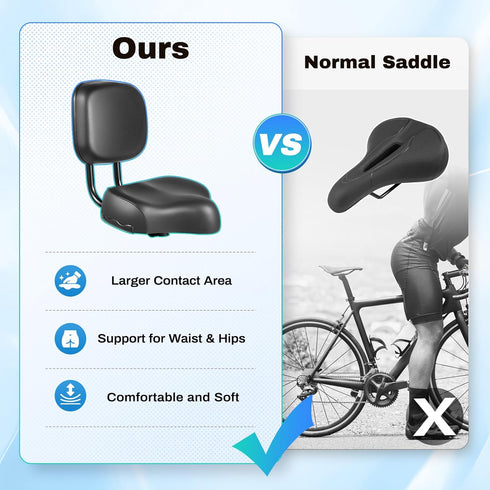 Bicycle Saddle, Wide Comfort Electric Tricycle Bike Bicycle Saddle Seat Pad with Back Rest,Adjustable Height,High