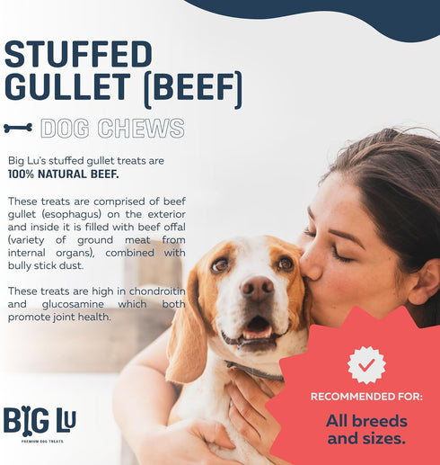 5-6 Inch 10 Count, Stuffed Beef Jerky Sticks, Premium All-Natural Gullet Chews, High-Protein, Easily Digestible