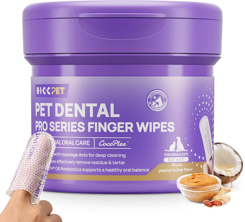 HICC PET Pro Dog Teeth Cleaning Wipes, Vet-Recommended Finger Toothbrush for Dogs