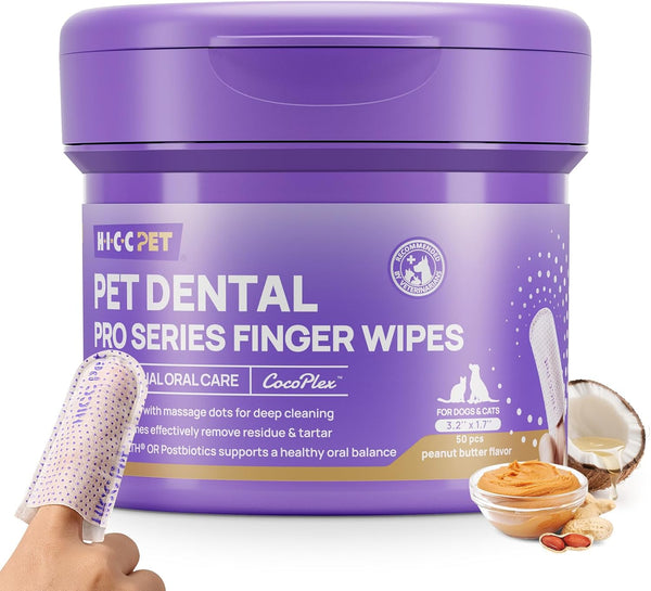 HICC PET Pro Dog Teeth Cleaning Wipes, Vet-Recommended Finger Toothbrush for Dogs