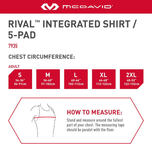 5-Pad McDavid Mens Integrated Shirt, Comfort & Protection from Hard Objects, Lightweight & Breathable, Football