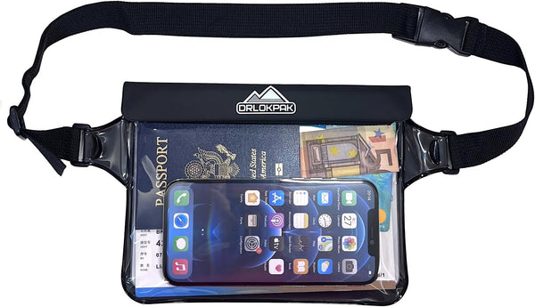 Waterproof Waist Bag with Secret Holder for Phone, Kindle, Wallet, Watch, Passport - Perfect for Beach, Pool (Black)