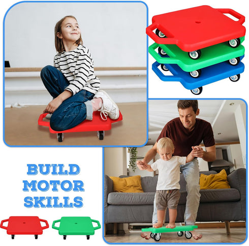 3 11 11 inch Jerify Pieces Sports Scooter Board Bulk with Handles Gym Floor Scooter for Kids Children Plastic Roller