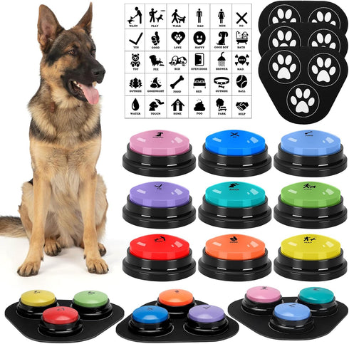 Dog Buttons for Communication, 9 Pcs Talking Button Set, 30s Voice Recording, Pet Speech Training Buzzers with Stickers
