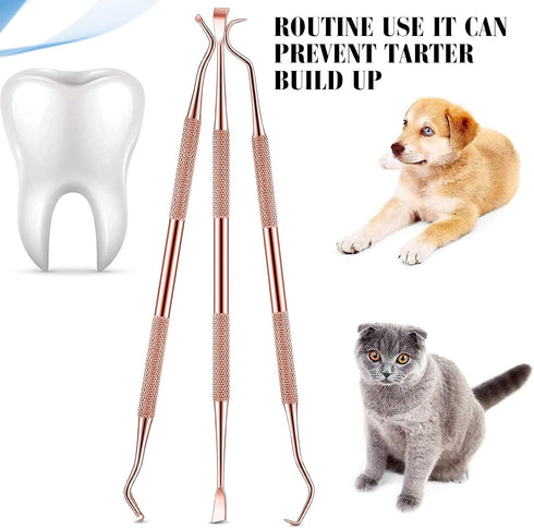3 Pieces Dog Dental Tooth Scaler and Scraper, Stainless Double Headed Tool for Pet Teeth Cleaning