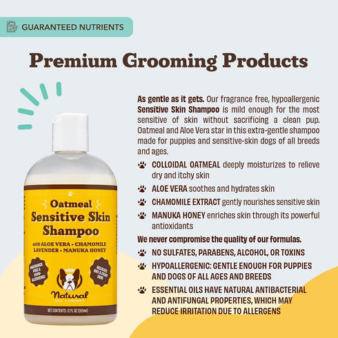 12 oz Natural Dog Company Oatmeal Shampoo for Dogs with Sensitive Skin, Ideal Anti Itch Dog Shampoo and Puppy Shampoo