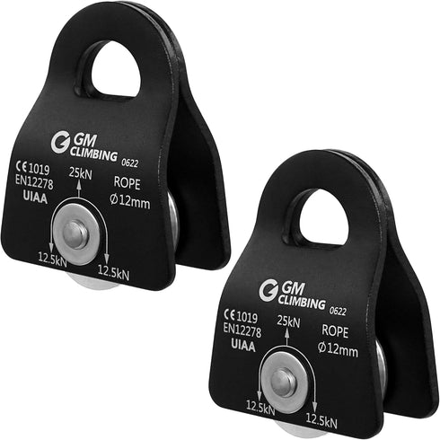 GM CLIMBING Micro Prusik Minding Pulley 25kN CE UIAA Certified 12mm Mobile Side Plates for Arborist Climbing Rescue