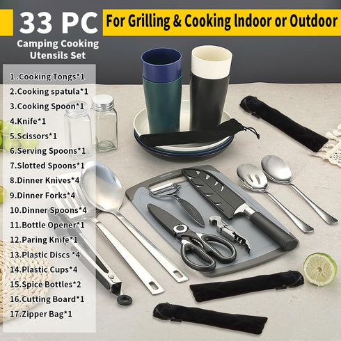 Set HOMQUEN Camping Essentials Camping Gear Must HavesCooking Utensils Rv Camping AccessoriesCamper Gadgets for Outdoor