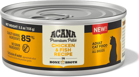 ACANA PREMIUM PATE Wet Cat Food, Chicken & Fish Recipe in Beef Bone Broth, 5.5oz (Case of 12)