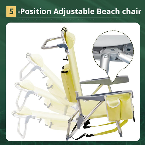300lbs Folding Beach Chair for Adults, Outdoor Beach Portable Lawn Chair Camping Chair,High Back Chairs with Hard
