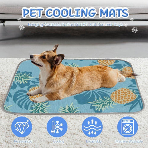Generic 28" X22" Cooling Pad for Dogs Ice Silk Mat for Dog Crate Hibiscus Silouettes Small Pet Bed Washable Cooling
