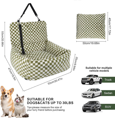 30 lbs(Grid Dog Car Seat for Small Dogs,Medium Dog Car Bed with Detachable Washable Cover,Pet Puppy Booster Cars Seats