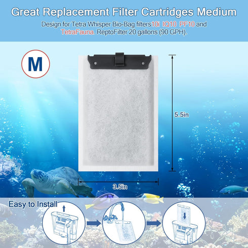 10 Pack Aquarium Filter Cartridge for Tetra Whisper Bio-Bag Power Filters, Medium Replacement