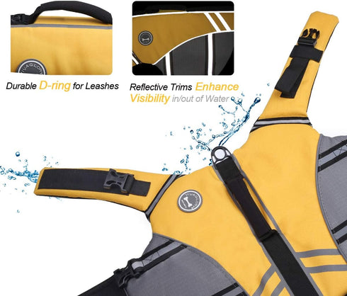 VIVAGLORY Yellow Sports Style Dog Life Jacket with Adjustable Durable Extra Flotation Swim Vest for Small Dogs