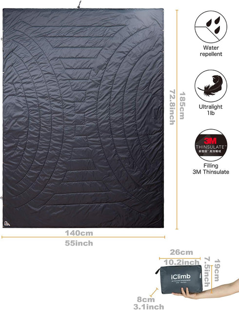 iClimb 3M Thinsulate Insulation Warm Camping Blanket, Ultralight Compact (Dark Grey)