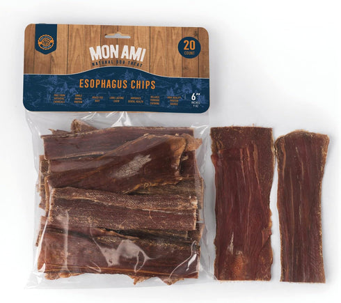MON AMI SNACKS SALUDABLES Beef Esophagus Dog Treats (6 inch, 20 Count) - Grass Fed Beef