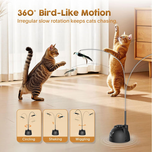 Catpick joy 360 8cm Interactive Cat Toys for Indoor Cats: Upgraded Automatic Spin Flying Bird Feather Wand