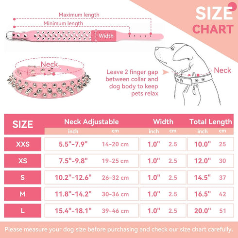 Spiked Pink Soft PU Leather Dog Collar with Funny Mushrooms Rivet Spike for Small Medium Large Dogs