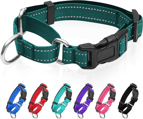 Reflective Martingale Dog Collar with Quick Release Buckle, Adjustable Soft Padded Nylon Collar for All Dogs