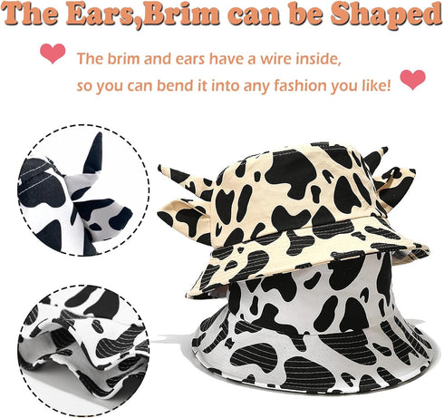 Solid Color Fisherman Hat - Ladies Cat Ears Bucket Hat, Folding Sun Hat Y2K Style for Women