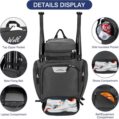 WOLT Basketball Backpack Bag - Large Sports Equipment Bag with Separate Ball Compartment and Shoes Pocket