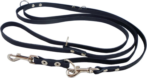 Black 6 Way European Multifunctional Leather Dog Leash, Adjustable Schutzhund Lead, 49"-94" Long