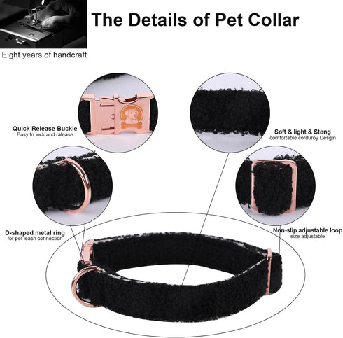 MR. CHUBBYFACE Winter Dog Collar, Adjustable Black Fleece Christmas Collar for Small Medium Large Dogs