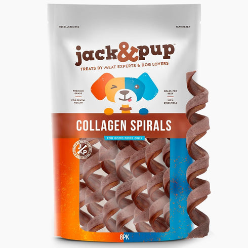 Jack&Pup 5" Spiral Beef Collagen Sticks for Dogs - Rawhide Free Dog