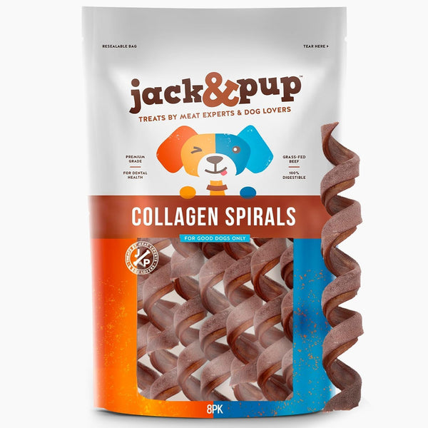 Jack&Pup 5" Spiral Beef Collagen Sticks for Dogs - Rawhide Free Dog