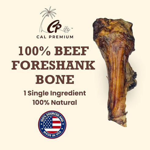 (10-12 inch, 1 Count) 100% Natural Beef Foreshank Bone for Dogs - USA Sourced and Made - Single Ingredient
