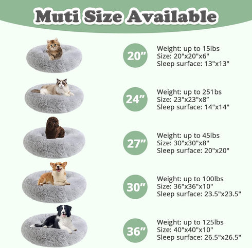JOLLYVOGUE Calming Donut Dog Bed & Cat Bed, Anti-Anxiety Washable Round Bed for Small Puppy (20")