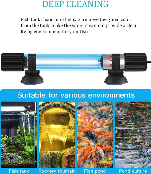 Aquarium Clean Light, 9W Submersible Light with Timer for Fish Tank, Waterproof Lamp for Sump Pool