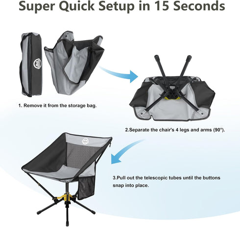 ADSMART 300 Lbs Portable Camping Chair Lightweight Folding Chair for Camping - Outdoor Chair Supports - Camp Chair