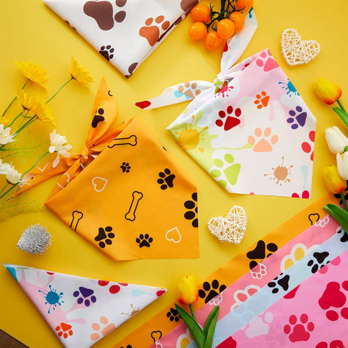 100 Set (31.5 21.7 21.7 Inch) Abbylike Pcs Paw Print Dog Bandanas Bulk Soft Triangle Kerchief Bibs Scarf for Pets Dogs