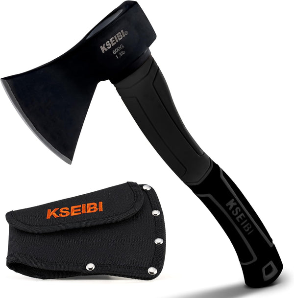 KSEIBI Wood Axe - 14 Inch Small Outdoor Camp Hatchet for Splitting Wood, Forged Steel Blade