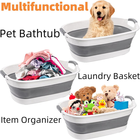 Coloch Collapsible Pet Bathtub with Water Drain Plug, Plastic Dog Bath Tub with Handle Portable Puppy Bathing Tub Space