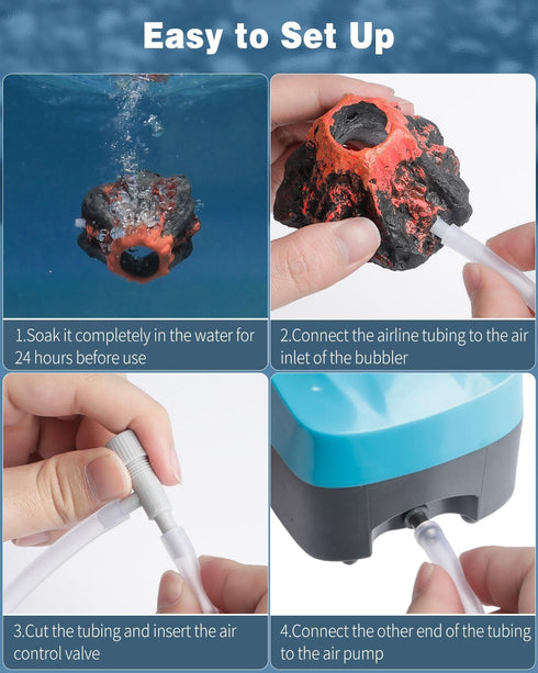 Uniclife Aquarium Volcano Ornament Kit - Mini Resin Volcanic Decor for Fish Tank Landscape with Air Stone Bubbler