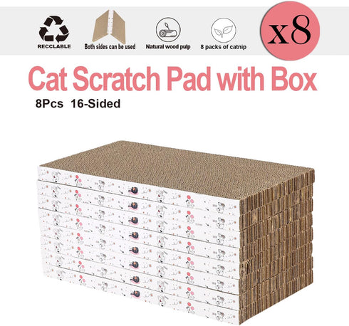 8 Packs in 1 Cat Scratch Pad, Reversible Durable Cardboard Cat Scratcher, Premium Scratch for Cats to Rest and Play