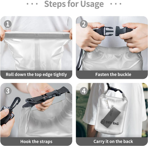 Waterproof Dry Bag - Roll Top Transparent Storage Bag 2L/5L/10L/20L for Traveling, Swimming, Kayaking