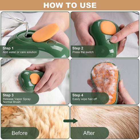 3 in 1 Cat Steam Brush, Portable Grooming Tool for Shedding and Hair Removal, Spray Brush with Water Tank.