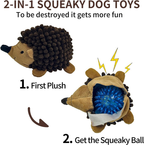 Plush Hedgehog Dog Toys 3 PCS - Squeaky Stuffless Hedgehog for Small and Medium Dogs, Interactive Pet Toys