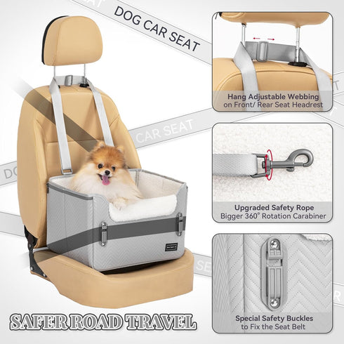 25lbs PETSFIT Dog Booster Car Seat, Waterproof PU Leather Dog Car Seats for Small Dogs with Patent Safe Buckles