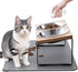 Upgraded Elevated Cat Bowls with Food Mat, 15° Tilted Stand, Anti-Vomiting Raised Dishes, 2 Stainless Steel Bowls