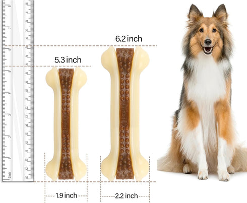 Dog Chew Toys for Aggressive Chewers - 2 Pack Nylon Durable Bones with Real Beef Flavor for All Breeds