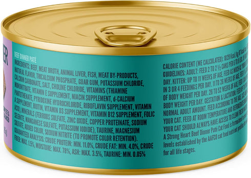 3 oz (Pack 24), A Strong Heart Canned Wet Cat Food, Beef Dinner Pat - Cans of Made in The USA with Real Beef