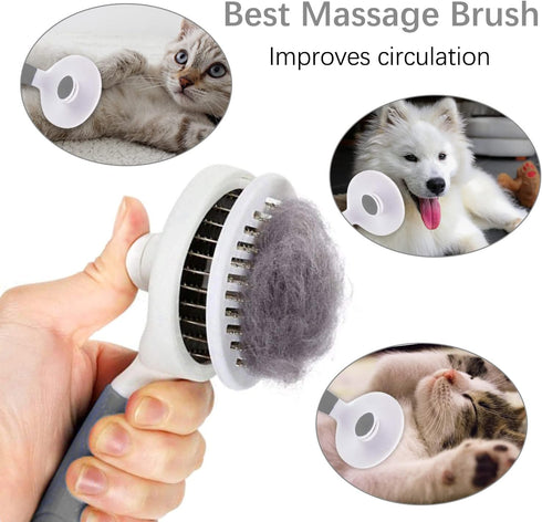 Cat Grooming Brush - Self Cleaning Slicker Brush for Dogs, Cats, Gently Removes Loose Undercoat, Mats, Tangled Hair