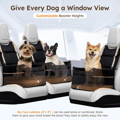 3 2 4"+2", 2 ZOMISIA Elevated Dog Car Seat for Medium Dogs, Adjustable Heights with Egg Crate Foam Boosters Dual-Sided