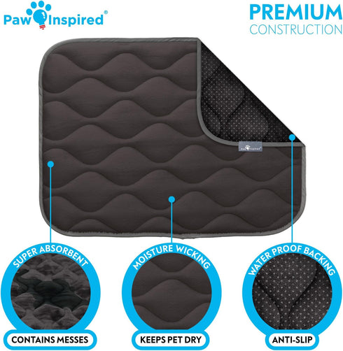 Paw Inspired Washable Padded Crate Mats for Dogs, 23” x 17” Pad, Leakproof Waterproof Bottom, Plush Pet Beds (Gray)