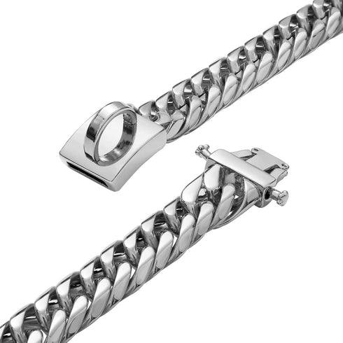 BAOBOTE Gold Chain Dog Collar with Secure Snap Buckle, 19MM Cuban Link, Chew Proof Heavy Duty for Medium Large